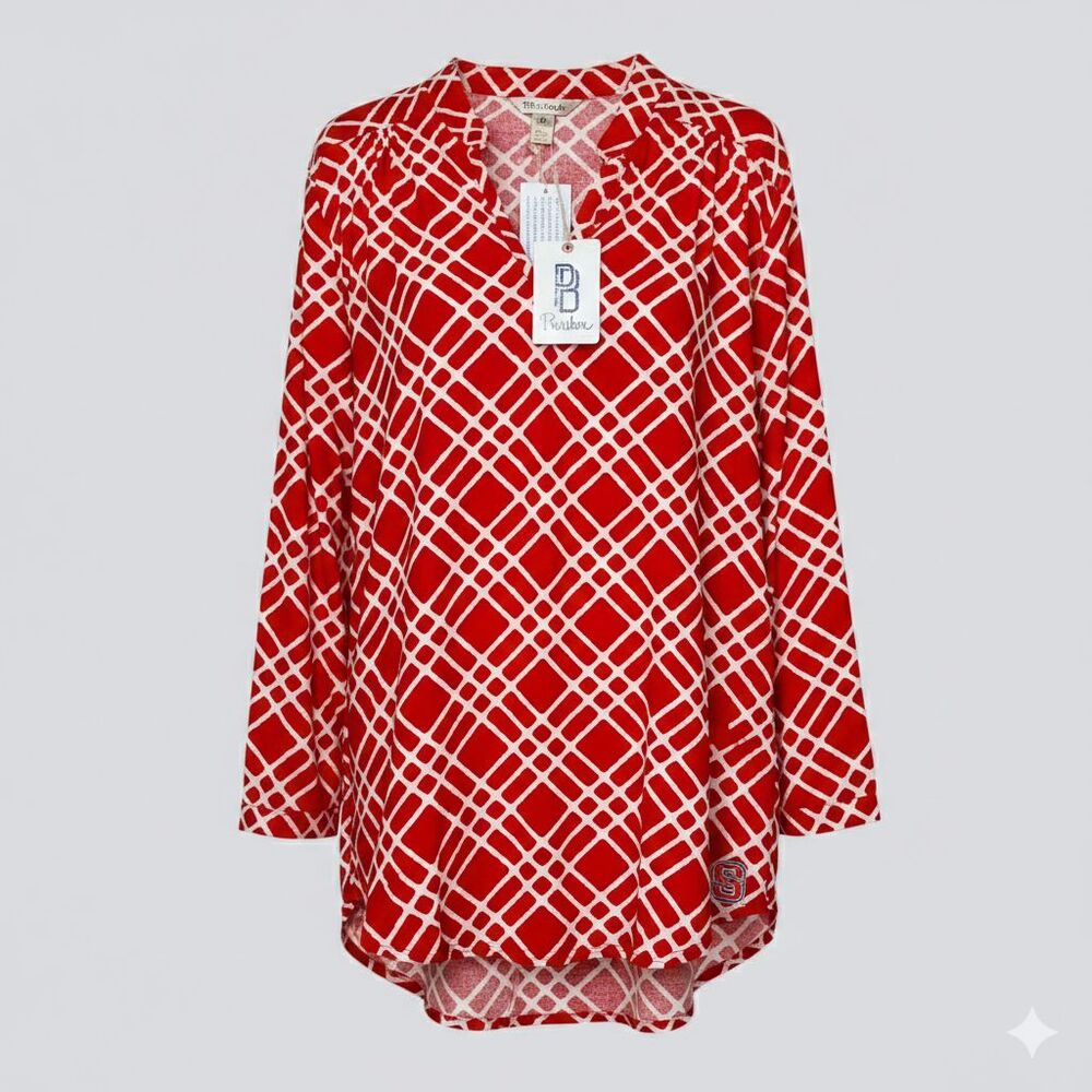 Pressbox NC State Wolfpack Womens XL Tunic NWT Red White Hi-Lo Game Day Rayon